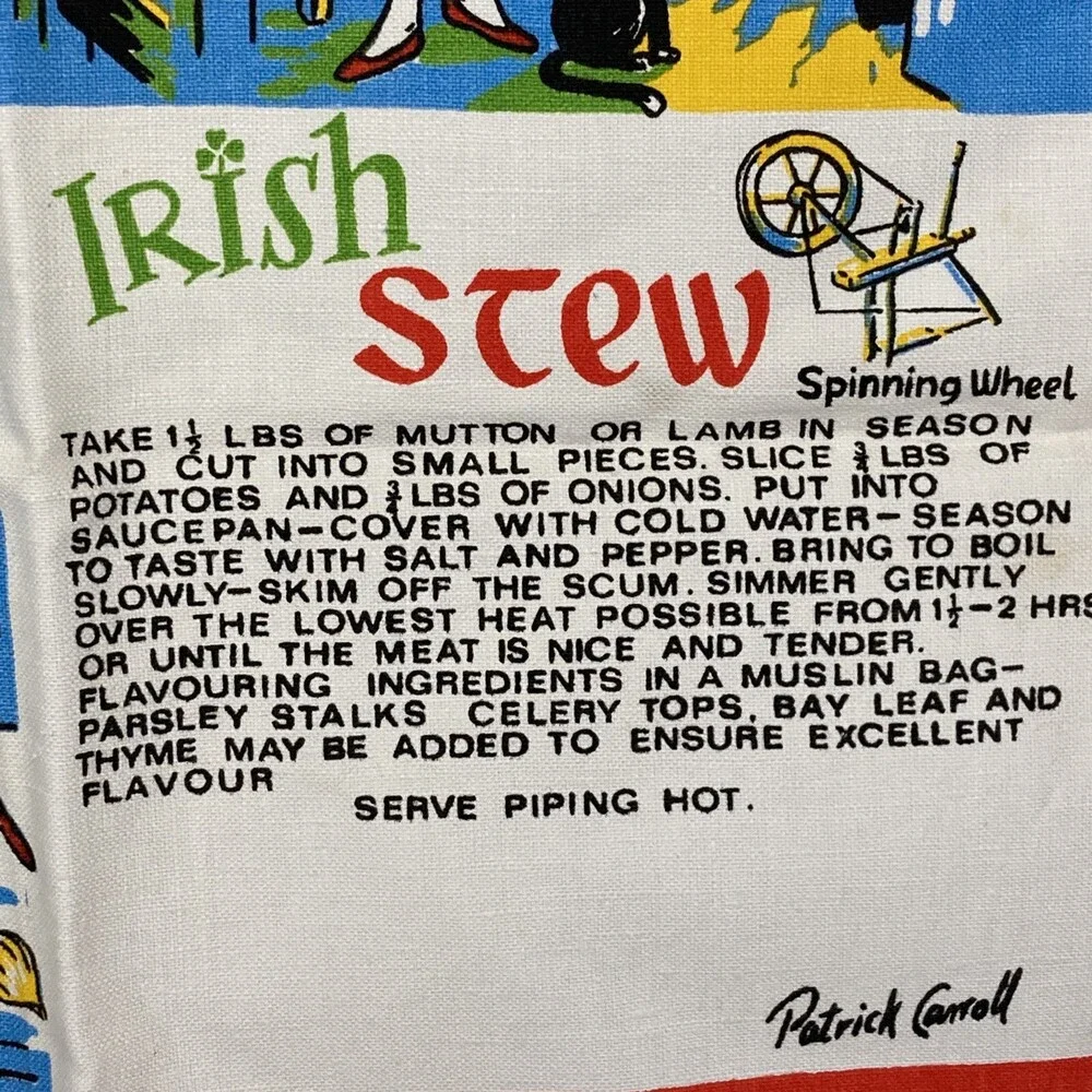VTG 100% Linen Irish Tea Towel - Coffee Recipes & Elf Soda Bread Design